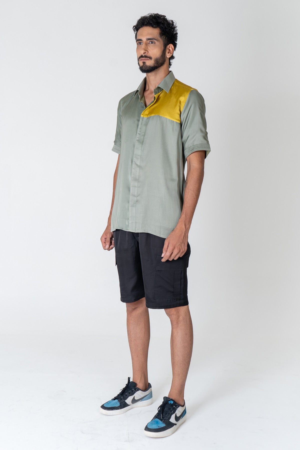 Buy Neora by Nehal ChopraGreen & Yellow Colorblock Shirt for Men Online